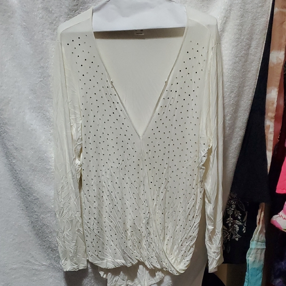 VENUS White Long Sleeve Embellished Blouse